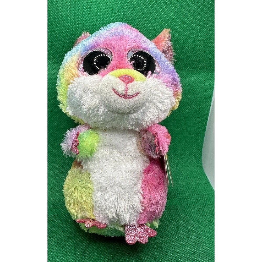 TY Beanie Boos RODNEY Hamster Glitter Eyes 7" Rainbow Plush Stuffed Animal 2019